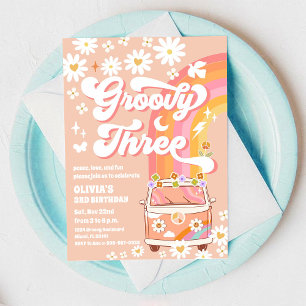 Convite de 3º Aniversário Groovy Rainbow