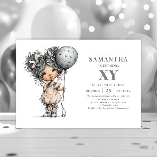 Convite de 3º Aniversário Menina Engraçada Preto D