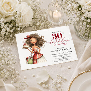 Convite de 30º Aniversário Burgundy com Letra Esti