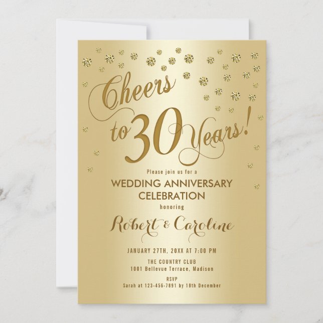 Convite de 30º Aniversário de Casamento em Dourado (Frente)