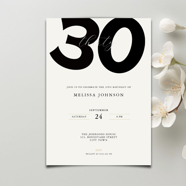 Convite de 30º Aniversário Elegante - Estilo Minim (Criador carregado)