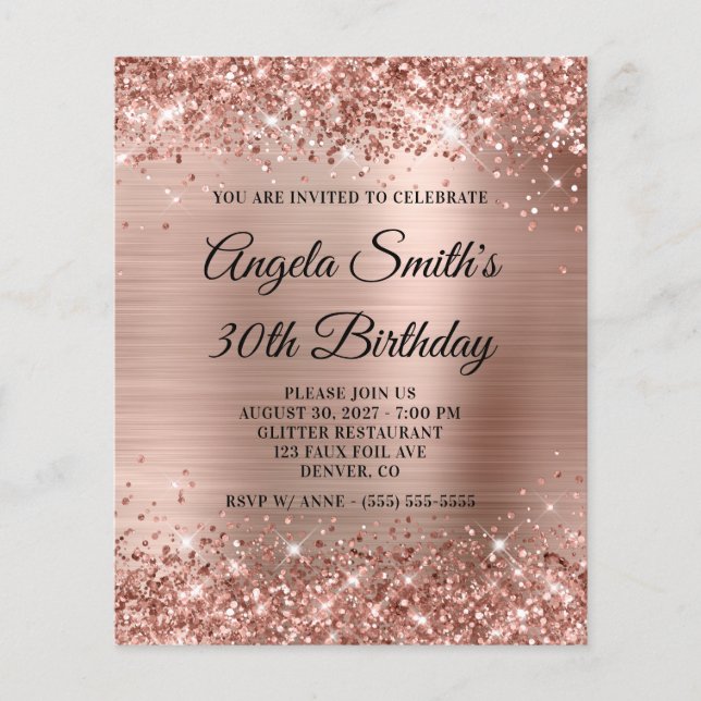 Convite de 30º Aniversário Glittery Rose Gold Foil (Frente)