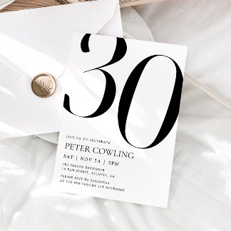 Convite de 30º Aniversário Minimalista Tipografia 