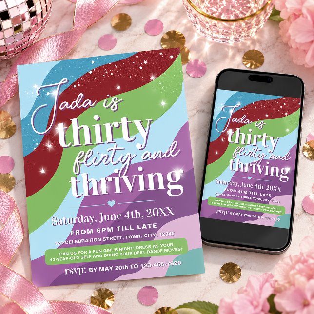 Convite de 30º Aniversário, Trinta, Sedutoras e Pr (30th Birthday Invitation Thirty Flirty & Thriving Party Invite)