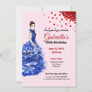 Convite de 30º Aniversário Vestido Azul Brilhante