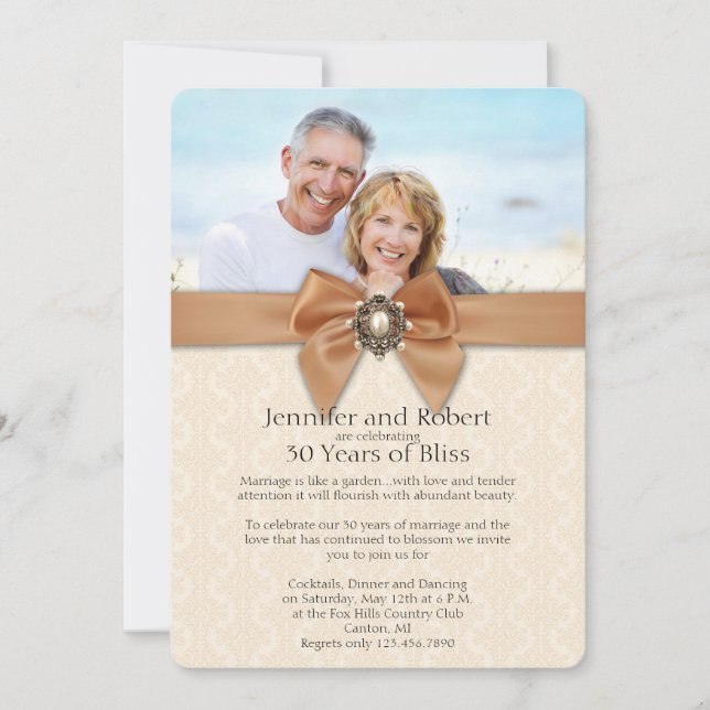 Convite de 30 anos de casamento Peach Pearl (Frente)