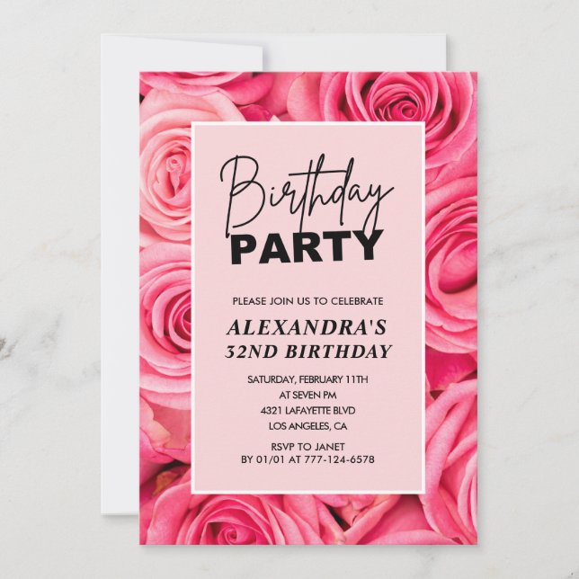 Convite de 32º aniversário elegante com rosas cor- (Frente)