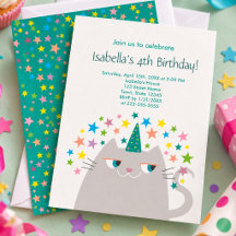 Convite de 4º Aniversário da Gatinha Festa Menina