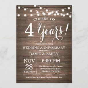 Convite de 4º Aniversário de Casamento Rustico Mad