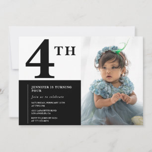 Convite de 4º aniversário elegante Garota Chic Fot
