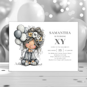 Convite de 4º Aniversário Menina Bebê Humor Preto