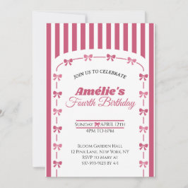 Convite de 4º Aniversário Menina Rosa Coquette Vin