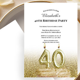 Convite de 40º Aniversário Branco e Dourado Para E