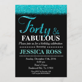 Convite de 40º aniversário brilho turquesa