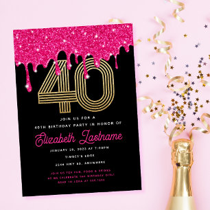 Convite de 40º Aniversário com Efeito Drip de Bril