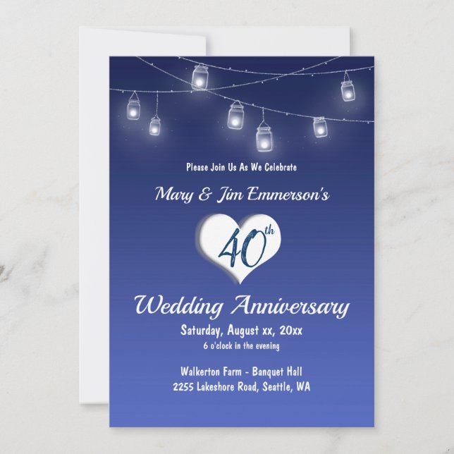 Convite de 40º Aniversário de Casamento - Luzes de (Frente)
