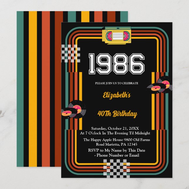 Convite de 40º Aniversário Disco Fita Cassete Retr (Frente/Verso)