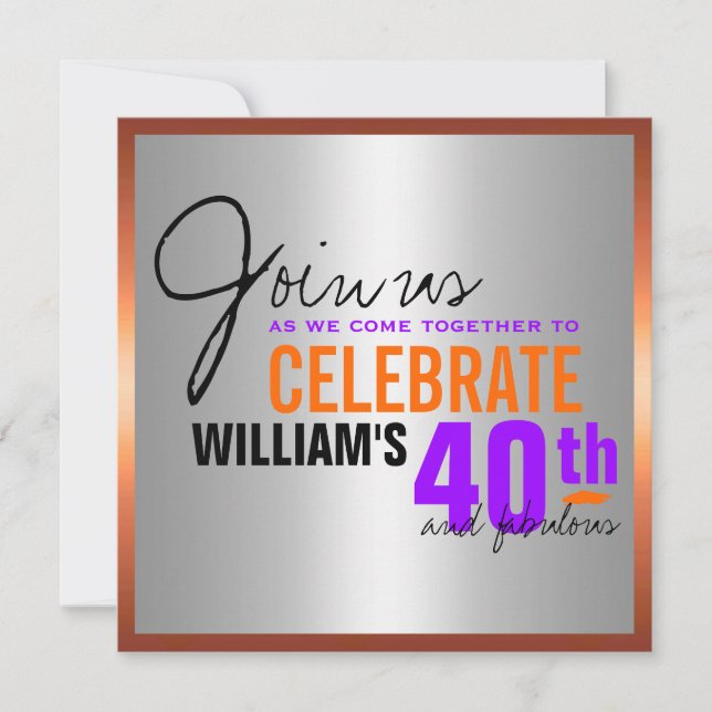 Convite de 40º aniversário do homem (Frente)