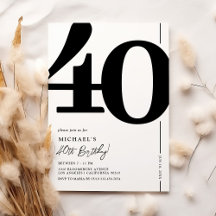Convite de 40º Aniversário Preto e Branco Elegante