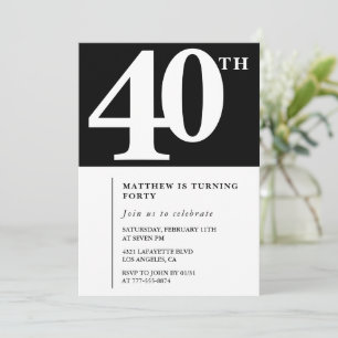 Convite de 40º aniversário preto Elegante Chique S