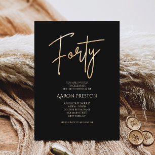 Convite de 40º Aniversário Preto Minimalista Doura