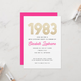 Convite de 40 anos de idade rosa quente dourado br
