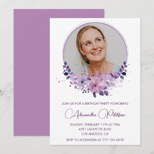 convite de 45 anos de idade Foto Boho roxo elegant