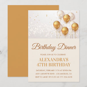 Convite de 47º aniversário em dourado Jantar de an