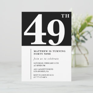 Convite de 49º aniversário preto Elegante Chique S