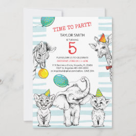 convite de 5º aniversário com animal fofo engraçad