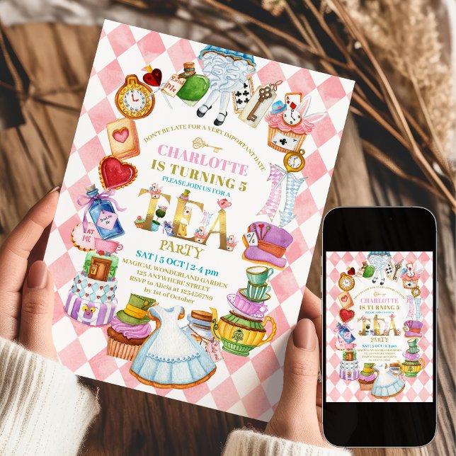 Convite de 5º aniversário da Alice no País das Mar (Criador carregado)