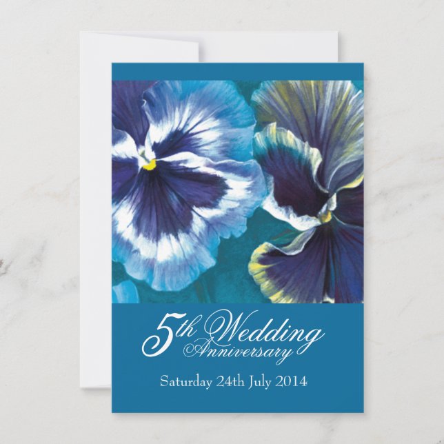 Convite de 5º aniversário de casamento azul turque (Frente)