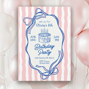 Convite de 5º Aniversário Moldura Doodle Rosa e La