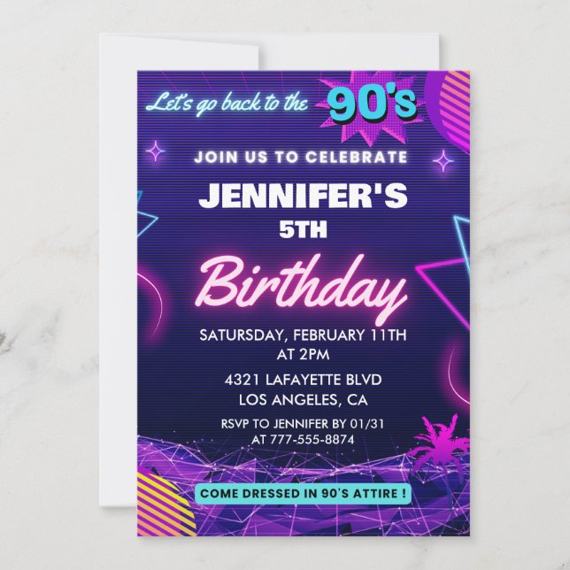 convite de 5º aniversário tema anos 90 Retro (Frente)
