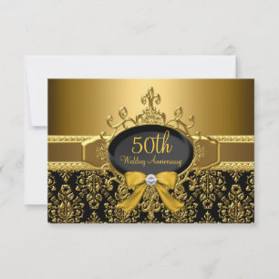 Convite de 50º Aniversário Black & Gold Damask RSV