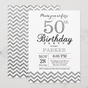 Convite de 50º Aniversário Brilho Prata