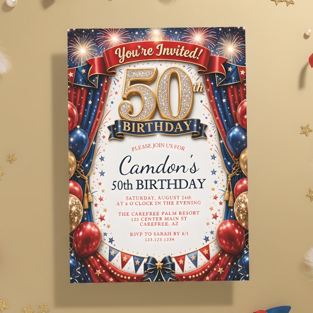 Convite de 50º Aniversário Carnaval para Ele (Criador carregado)