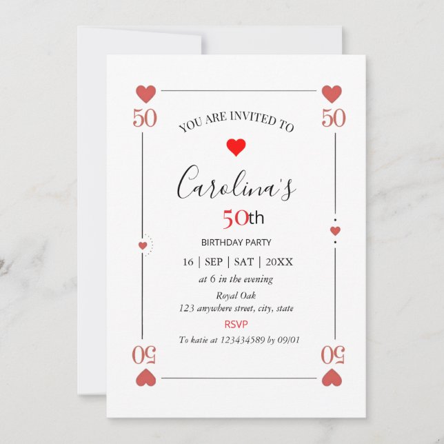  convite de 50º aniversário carta de baralho cassi (Frente)