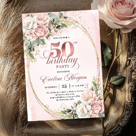 Convite de 50º Aniversário com Flores em Dourado R