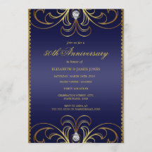 Convite de 50º Aniversário de Casamento Azul Real 