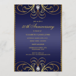 Convite de 50º Aniversário de Casamento Azul Real 