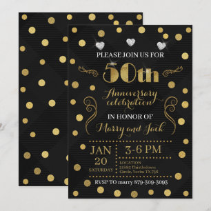 Convite de 50º Aniversário de Casamento - Preto e 