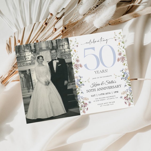 Convite de 50º Aniversário de Wildflowers com Foto (Criador carregado)