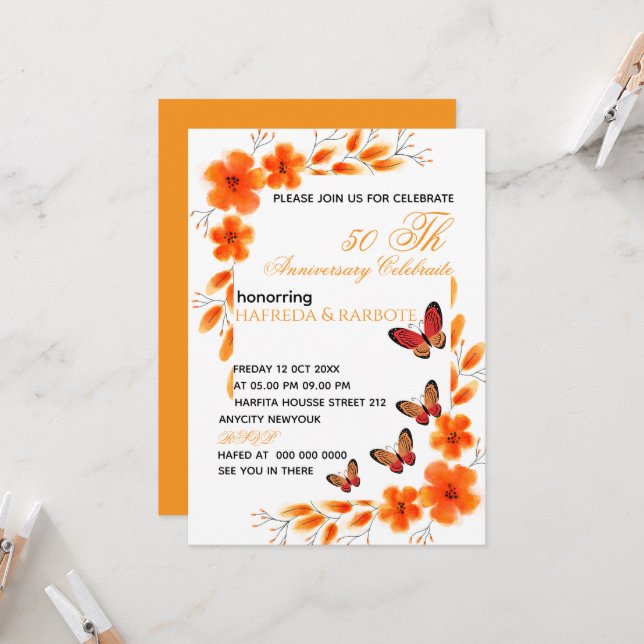 Convite de 50º Aniversário Digital para Mulheres,  (Frente/Verso In Situ)