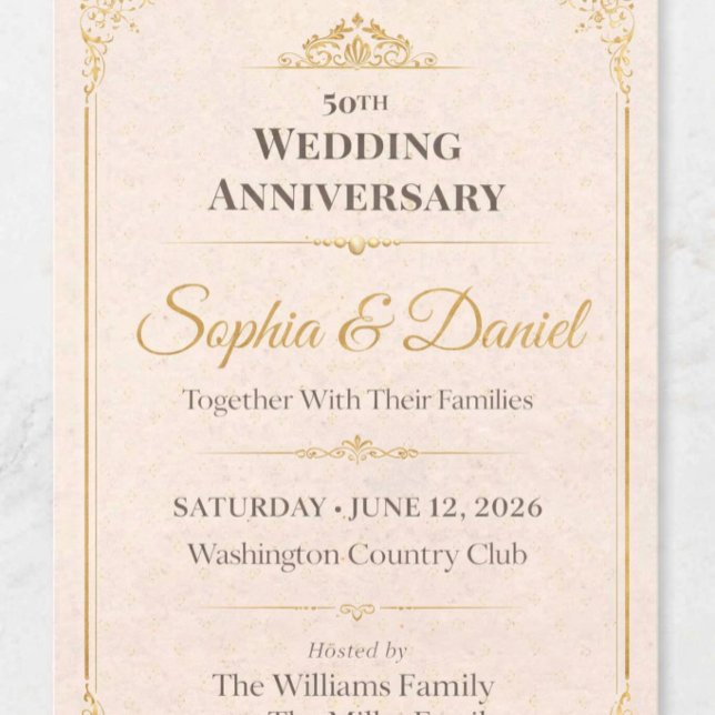 Convite de 50º Aniversário Dourado (Elegant Gold 50th Wedding Anniversary Invitation — Timeless Design for Family Celebrations)