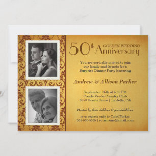 Convite de 50º Aniversário Dourado com 2 Fotos em 
