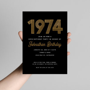 Convite de 50º aniversário dourado e preto de 1974