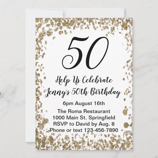 Convite de 50º Aniversário Elegante para Ela em Do (Frente)