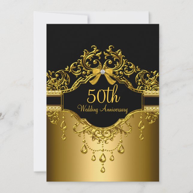 Convite de 50º Aniversário em Damasco Dourado e Pr (Frente)