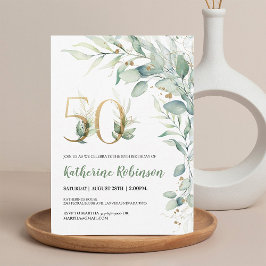 Convite de 50º Aniversário em Dourado Rosa Elegant